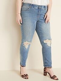 High-Rise Secret-Slim Pockets + Waistband Power Slim Straight Plus-Size Distressed Jeans | Old Navy US