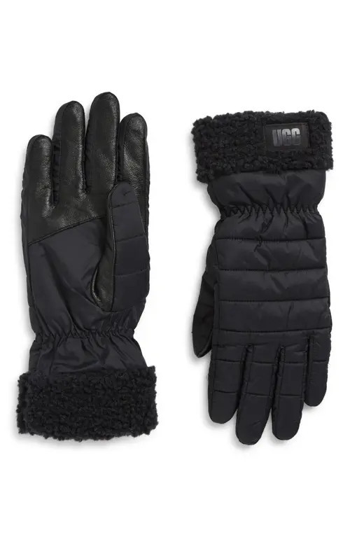 UGG(r) AW UGGfluff Cuff Gloves in Black at Nordstrom, Size Small | Nordstrom