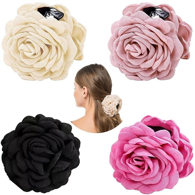 4 PCS Rose Flower Claws Clips Large Hawaiian Rose Hair Clips Floral Hair Clips Rose Flower Hair C... | Amazon (US)