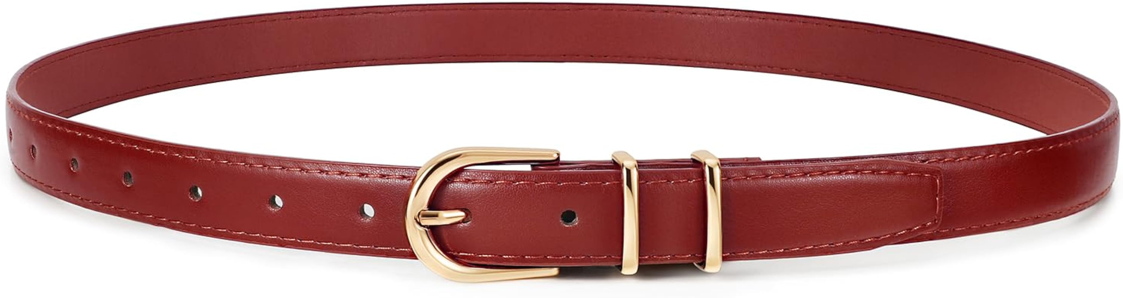 JASGOOD Women Skinny Leather Belt for Jeans Pants Fashion Ladies Thin Belt for Dress with Gold Si... | Amazon (US)