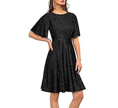 DRESSTELLS Cocktail Dresses Sequin Party Dress, Women's Ruffle Sleeves Glitter Aline Stretchy Dre... | Amazon (US)
