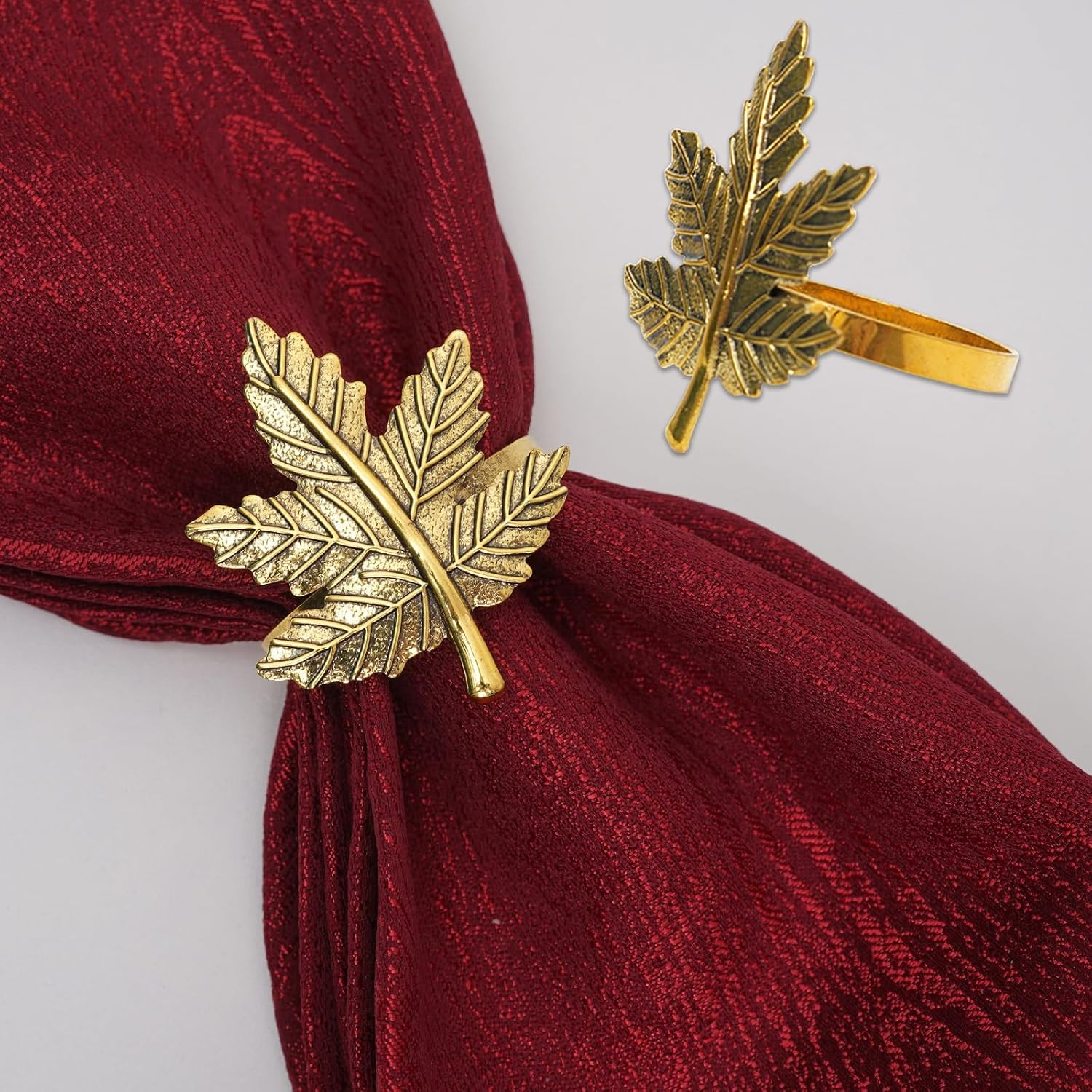 Gold Leaf Maple Napkin Rings Set of 6 Fall Napkins Ring Retro Serviette Buckles Gold Adornment for Thanksgiving Halloween Table Settings | Amazon (US)