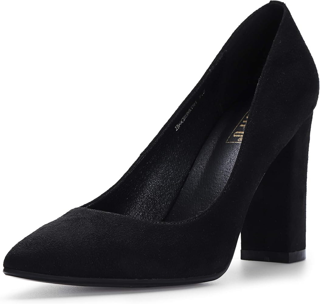 IDIFU Women's IN4 Chunky-HI Block High Heels Closed Pointed Toe Pumps Dress Office Shoes for Women | Amazon (US)