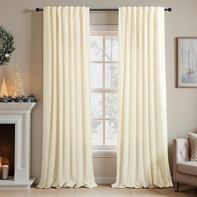 Pitalk Velvet Curtains Ivory Thermal Insulated Soundproof Noise Reduction Off White Drapes for Be... | Amazon (US)