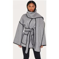 Shape Grey Wool Look Contrast Binding Wrap Over Belted Jacket And Scarf | PrettyLittleThing UK