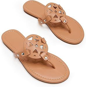 Womens Flat Sandals Flip Flops Casual Slip on Comfortable Thong Beach Sandal for Women Dressy | Amazon (US)
