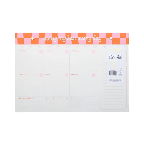 Think Ink Undated Weekly Planner 14 x 9.75 Inch Pink Orange Check | Walmart (US)