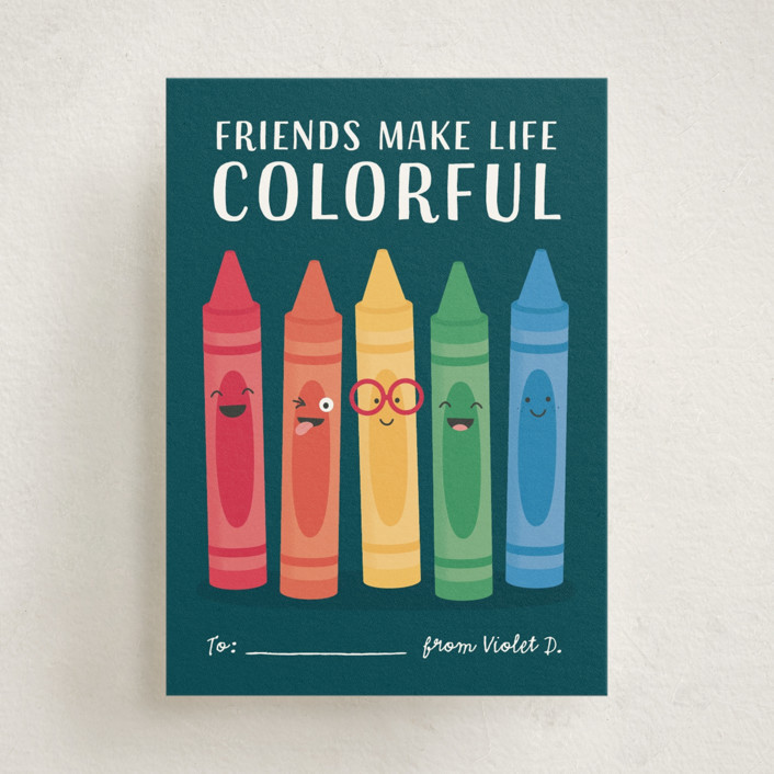 "Crayons" - Customizable Classroom Valentine's Cards in Purple by Kacey Kendrick Wagner. | Minted
