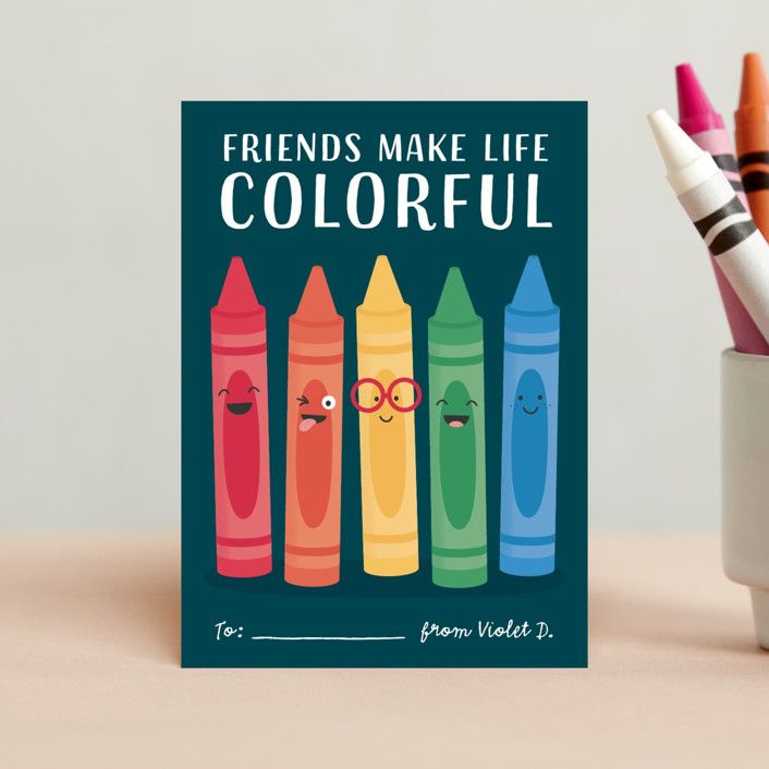 "Crayons" - Customizable Classroom Valentine's Cards in Purple by Kacey Kendrick Wagner. | Minted