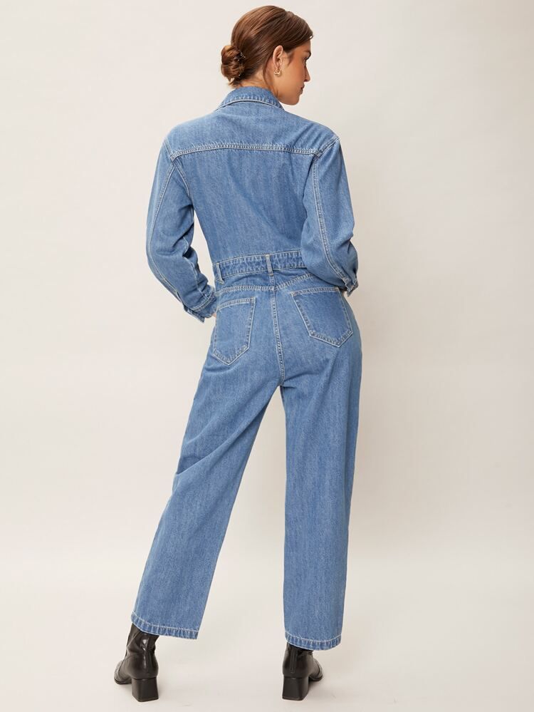 MOTF PREMIUM 100% COTTON UTILITY DENIM JUMPSUIT | SHEIN