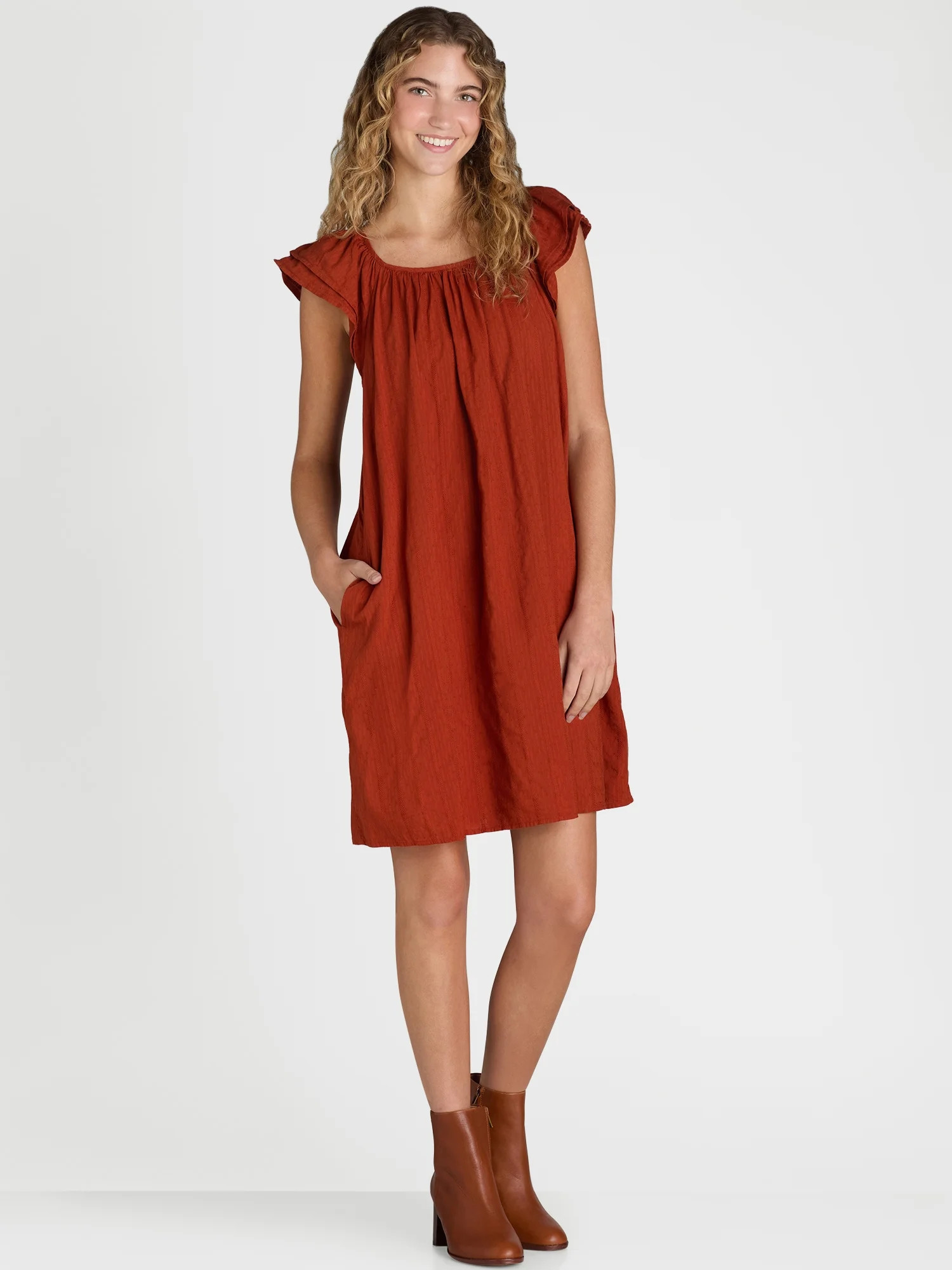 Time and Tru Women's Mini Dress with Flutter Sleeves, Sizes XS-XXXL | Walmart (US)