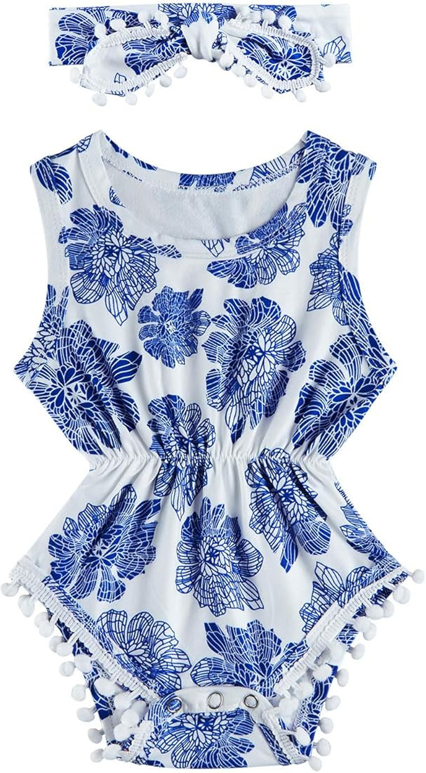 UNICOMIDEA Baby Girls Onesie Rompers Newborn Sleeveless One-Pieces Jumpsuits Pom Pom Onesie with ... | Amazon (US)