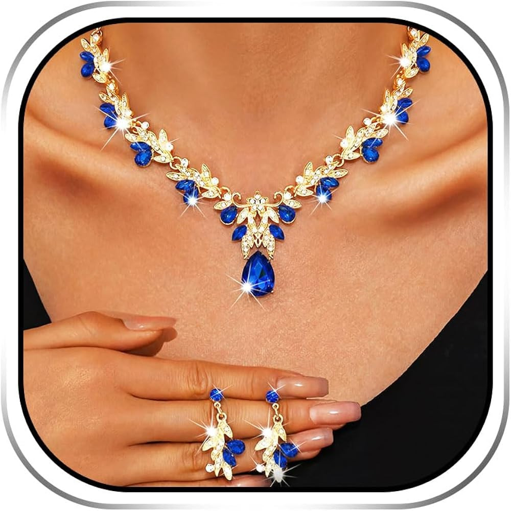 Sixexey Bridal Wedding Jewelry Set Crystal Rhinestone Neck Jewelry Prom Costume Jewelry Necklace ... | Amazon (US)