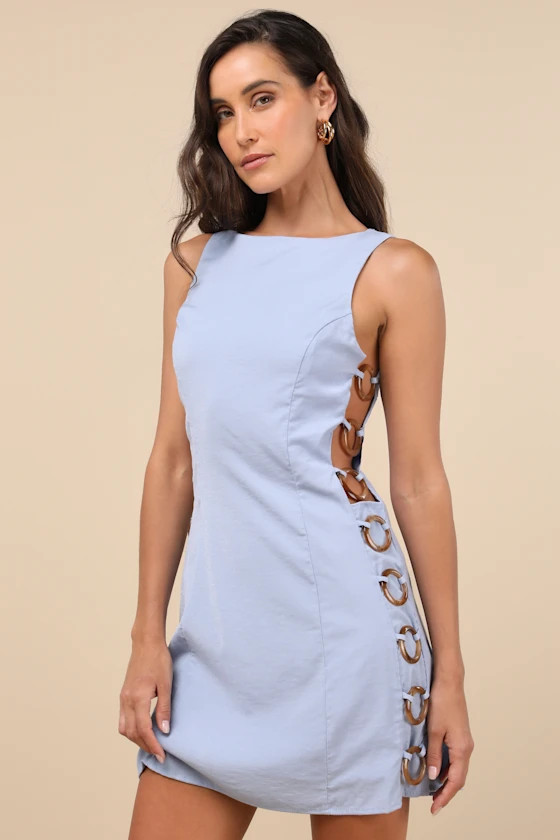 Decidedly Summery Light Blue Cutout Sleeveless O-Ring Mini Dress | Lulus