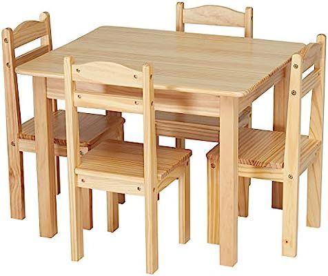 Kinfant Kids Wooden Table and Chairs, 5 Pieces Set Includes 4 Chairs and 1 Activity Table, Ideal ... | Amazon (US)