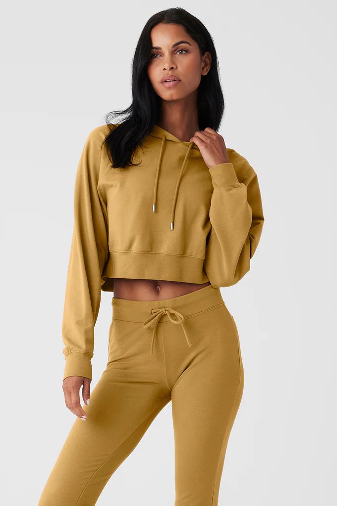 Cropped Double Take Hoodie - Golden Olive Branch | Alo Yoga