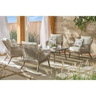 Hampton Bay Haymont 5-Piece Steel Wicker Outdoor Patio Conversation Deep Seating Set with Cushion... | The Home Depot