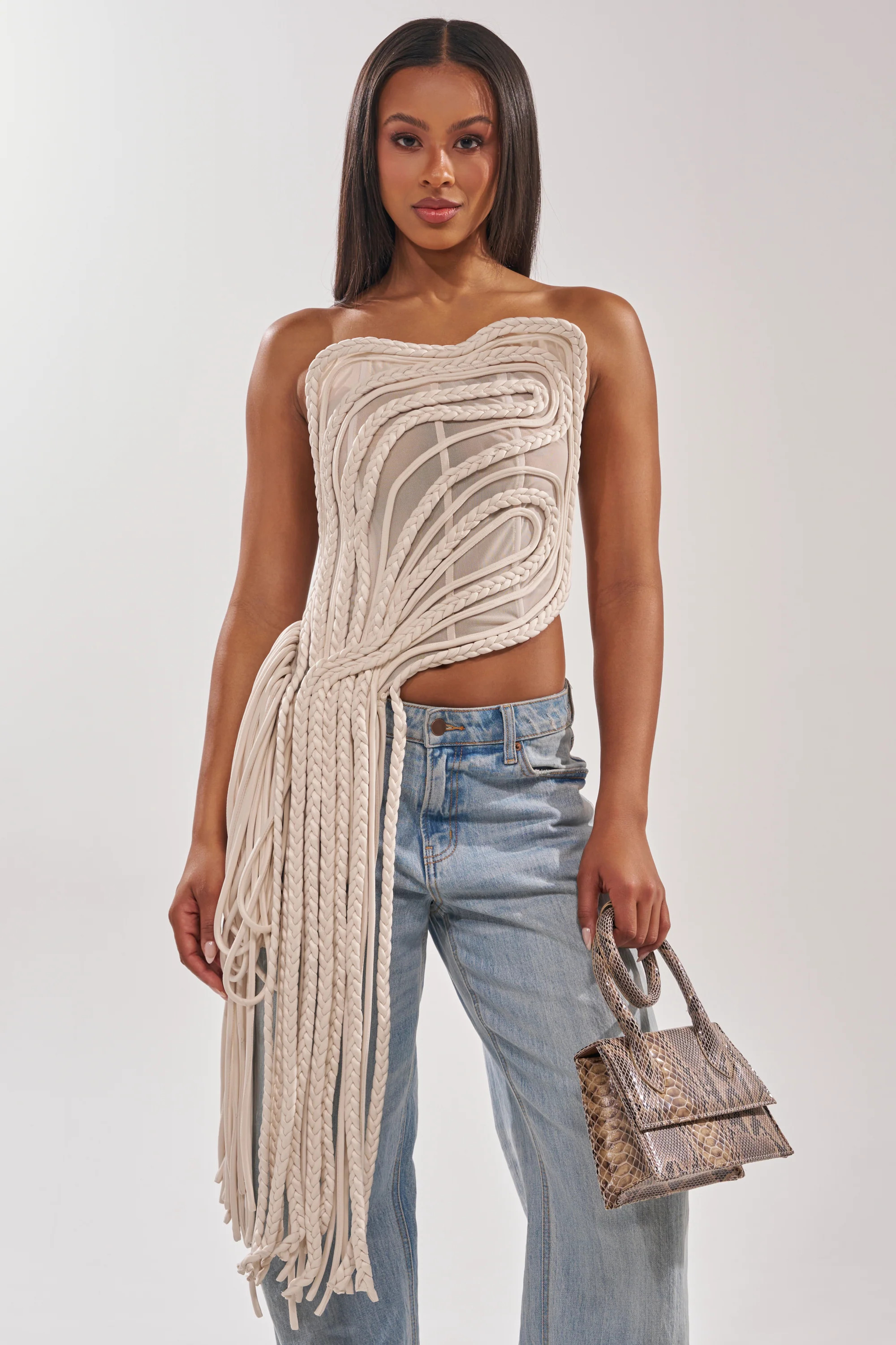 AKIRA Cutting You Off Mesh Rope Corset Top | Size Large | AKIRA
