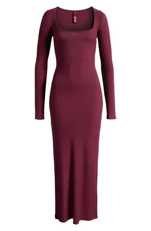 SKIMS Soft Lounge Long Sleeve Dress in Bordeaux at Nordstrom, Size Xx-Small | Nordstrom
