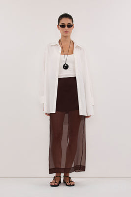 SIAN DARK CHOC SILK ORGANZA MIDI SKIRT | DISSH
