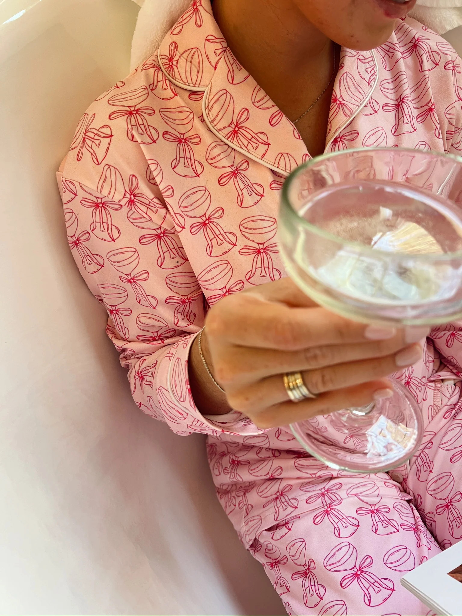 Pink Champagne Bow Pajama Set | KenzKustomz