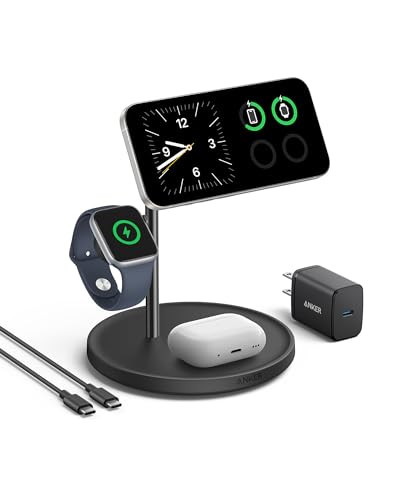 Anker MagSafe-Compatible iPhone 16 Wireless Charging Stand, MagGo 3 in 1 Wireless Charging Station, Qi2 Certified 15W Wireless Charger, Desk Accessory, for iPhone 16/15/14/13/12, Apple Watch, AirPods | Amazon (US)
