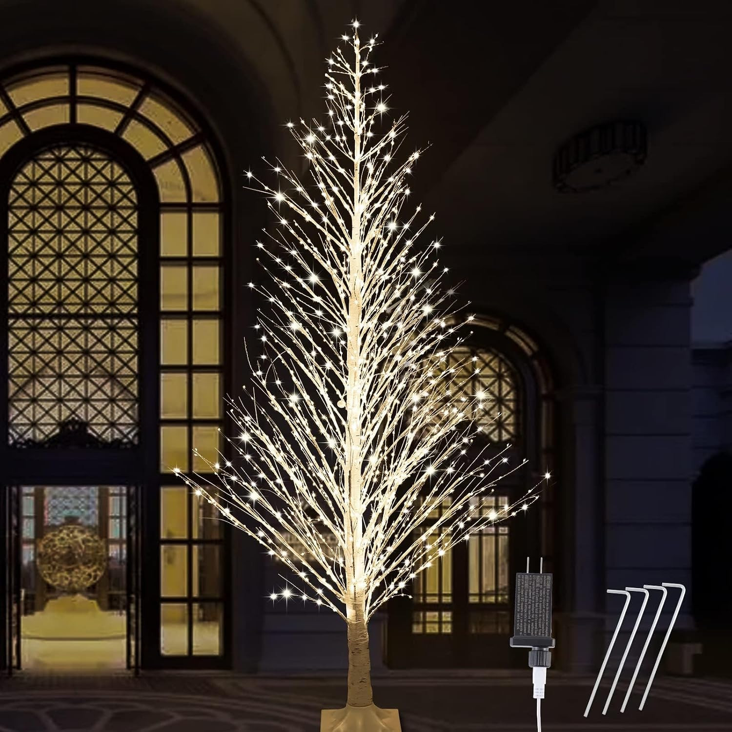 Árbol de abedul iluminado de 7 pies, 1000 luces LED cálidas con luces parpadeantes, modos parpadeantes o constantes, alambre de alta densidad, árbol de Navidad LED preiluminado para interiores y | Amazon (US)