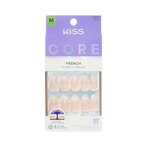 Kiss Core, Press On Nails, Nail glue included, 'Burble', Pink, Medium Size, Almond Shape, Includes 32 Nails, 2g Glue, 1 Manicure Stick, 1 Mini File | Amazon (US)