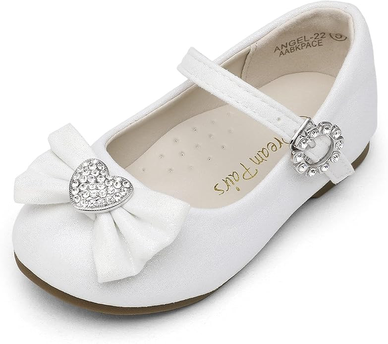 Dream Pairs ANGEL-22 Mary Jane Front Bow Heart Rhinestone Buckle Ballerina Flat (Toddler/Little G... | Amazon (US)