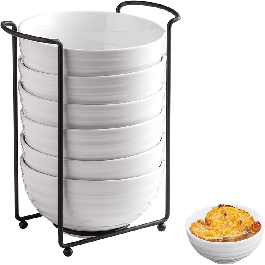 LAUCHUH Stackabel Bowl Set Porcelain Soup Bowls 28 Ounces Cereal Bowl Set with Serving Stand Larg... | Amazon (US)