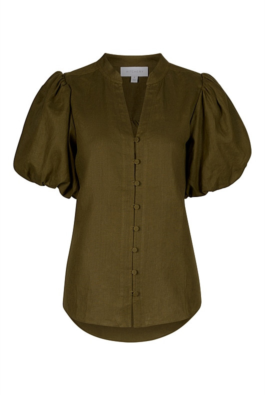 Hemp Puff Sleeve Blouse | Witchery (AU)