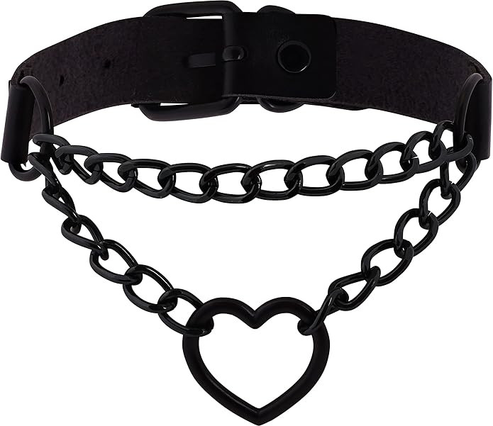 Sacina Goth Heart Chain Choker Necklace, PU Leather Choker, Gothic Punk Grunge Emo Necklace, Hall... | Amazon (US)