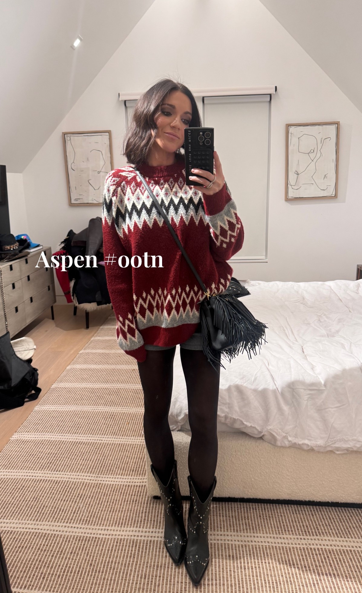 Wore this fairisle sweater, and sweater shorts out for a night in Aspen. I threw a full length faux fur coat over it and was so warm and cozy for a fun night out in snowy Aspen! 

Cowboy boots are a must in Aspen, and these were so comfortable waking around everywhere! 


#LTKSeasonal #LTKootd #LTKHoliday