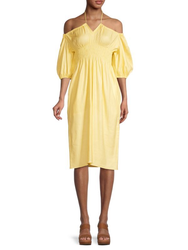 Smocked Linen-Blend Dress | Saks Fifth Avenue OFF 5TH