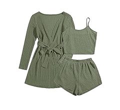 Ekouaer Womens 3 Piece Waffle Knit Lounge Set Soft Pajama Sets Tank Top and Shorts Loungewear Lon... | Amazon (US)