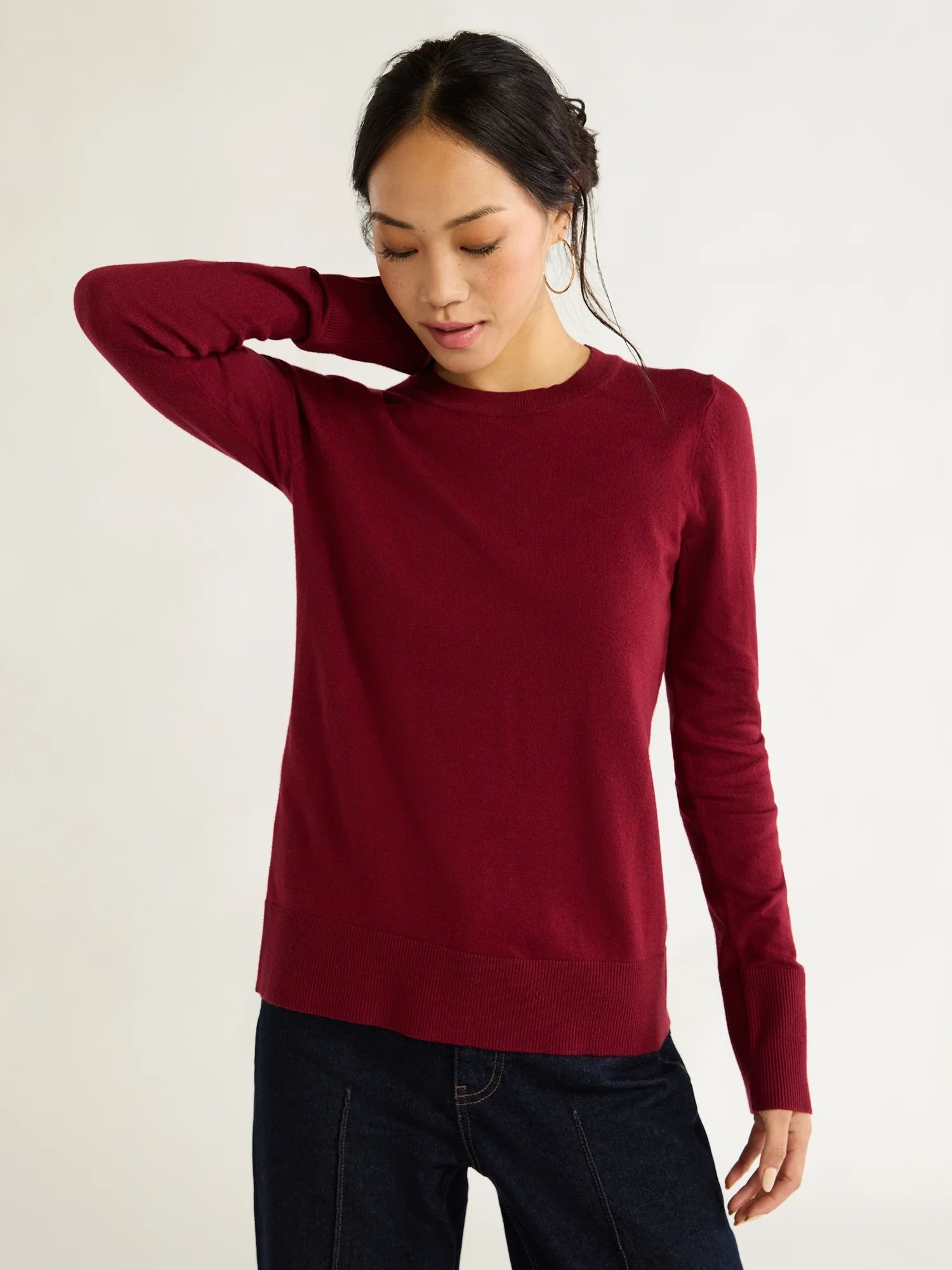 Free Assembly Women’s Crewneck Sweater with Long Sleeves, Lightweight, Sizes XS-XXXL | Walmart (US)