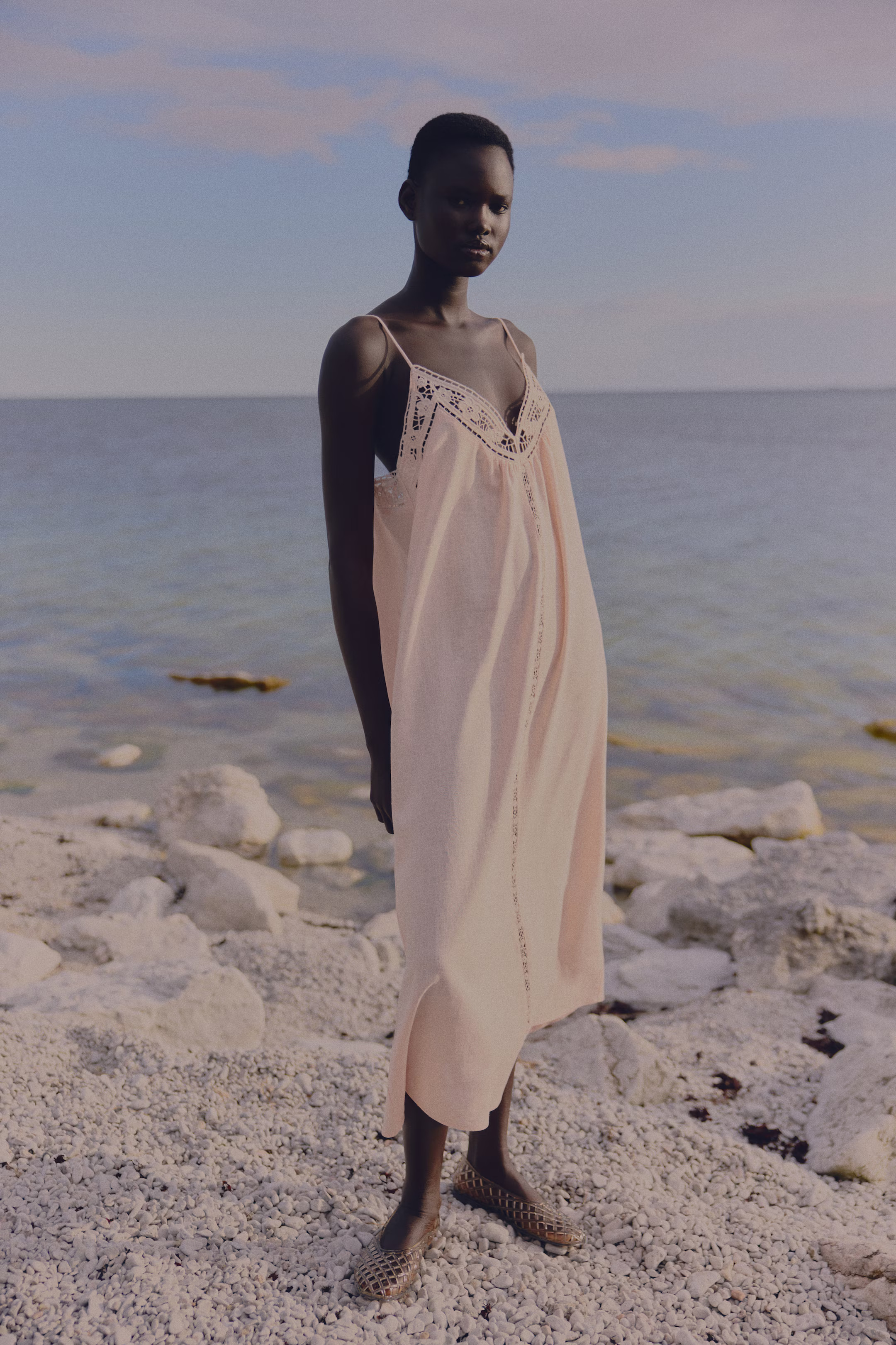 Eyelet-Embroidered Dress with Tie Shoulder Straps | H&M (US + CA)