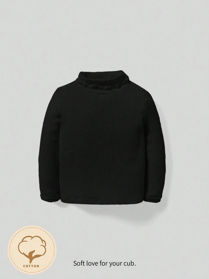 Cozy Cub Baby Girls Mock Neck Ribbed Knit Tee | SHEIN