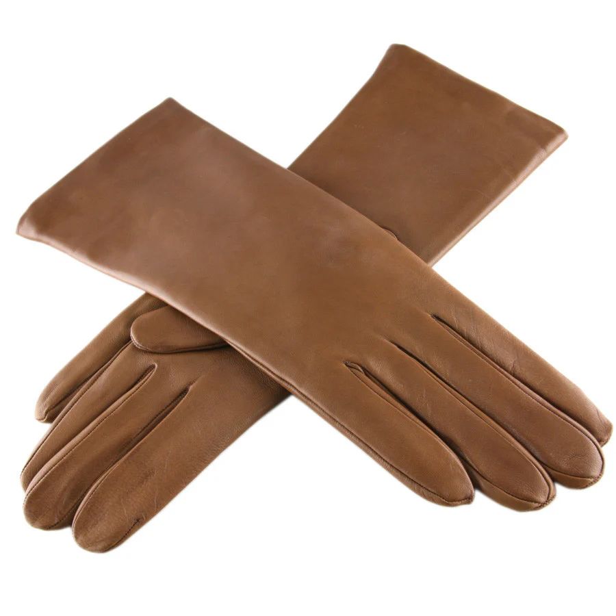 Tan Leather Gloves with Cashmere Lining | Black