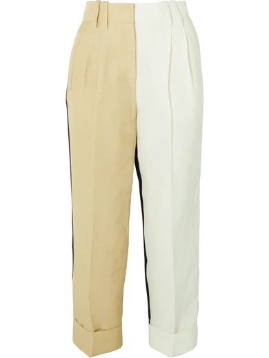 Petar Petrov - Color-block Linen-blend Tapered Pants - Mushroom | NET-A-PORTER (UK & EU)