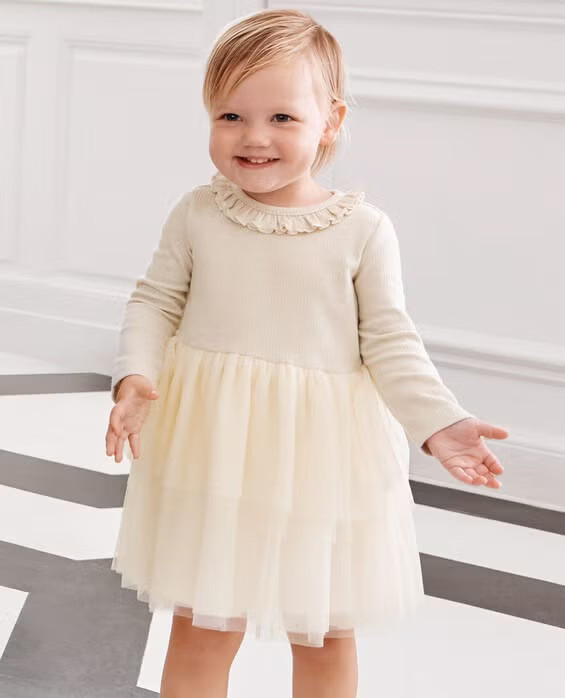 Girls' Ecru Baby Long Sleeve Tulle Sparkle Dress - Size Toddler 18-24 mos by Hanna Andersson | Hanna Andersson