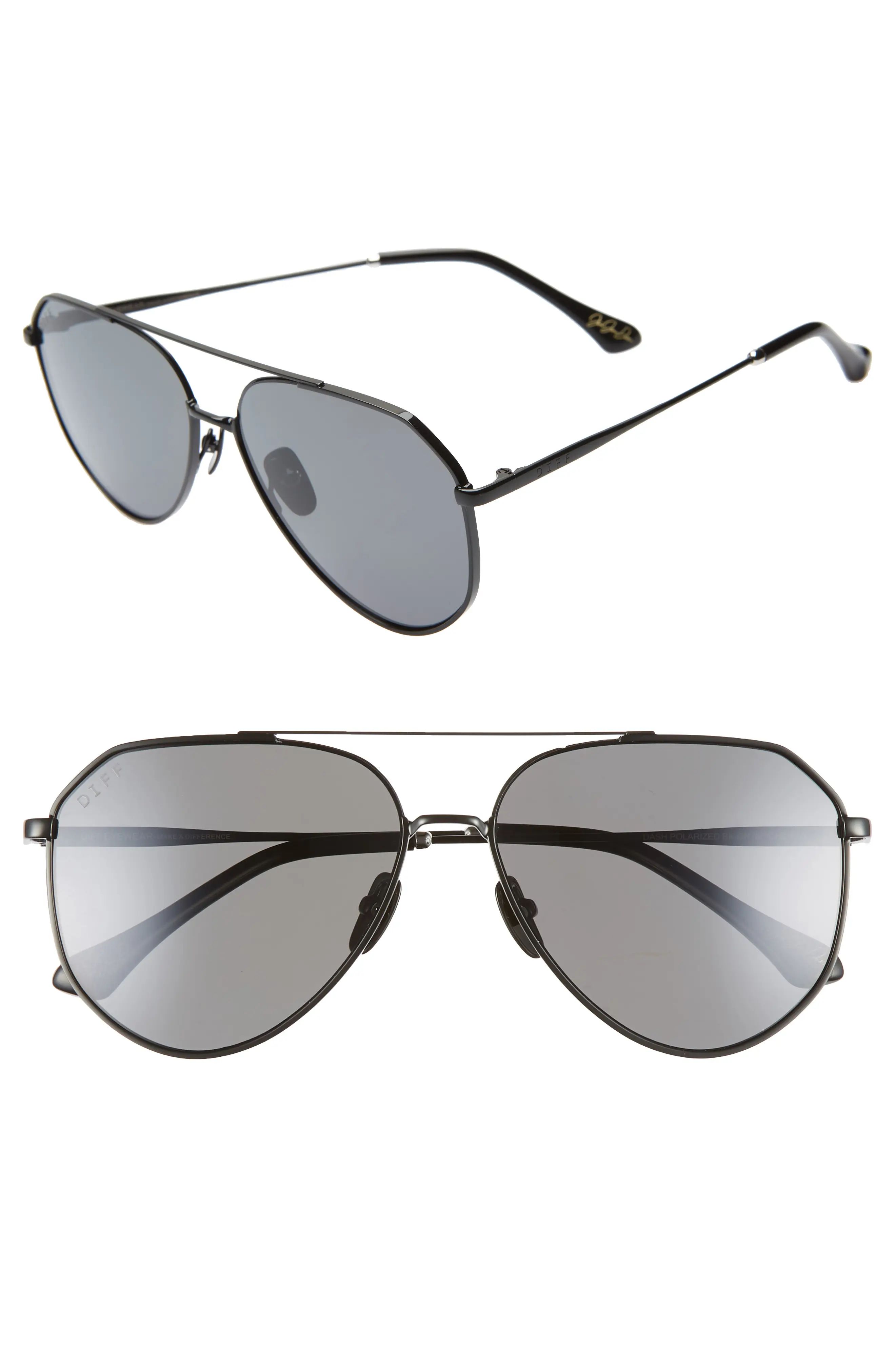 Women's Diff X Jessie James Decker Dash 61Mm Polarized Aviator Sunglasses - Polished Black | Nordstrom