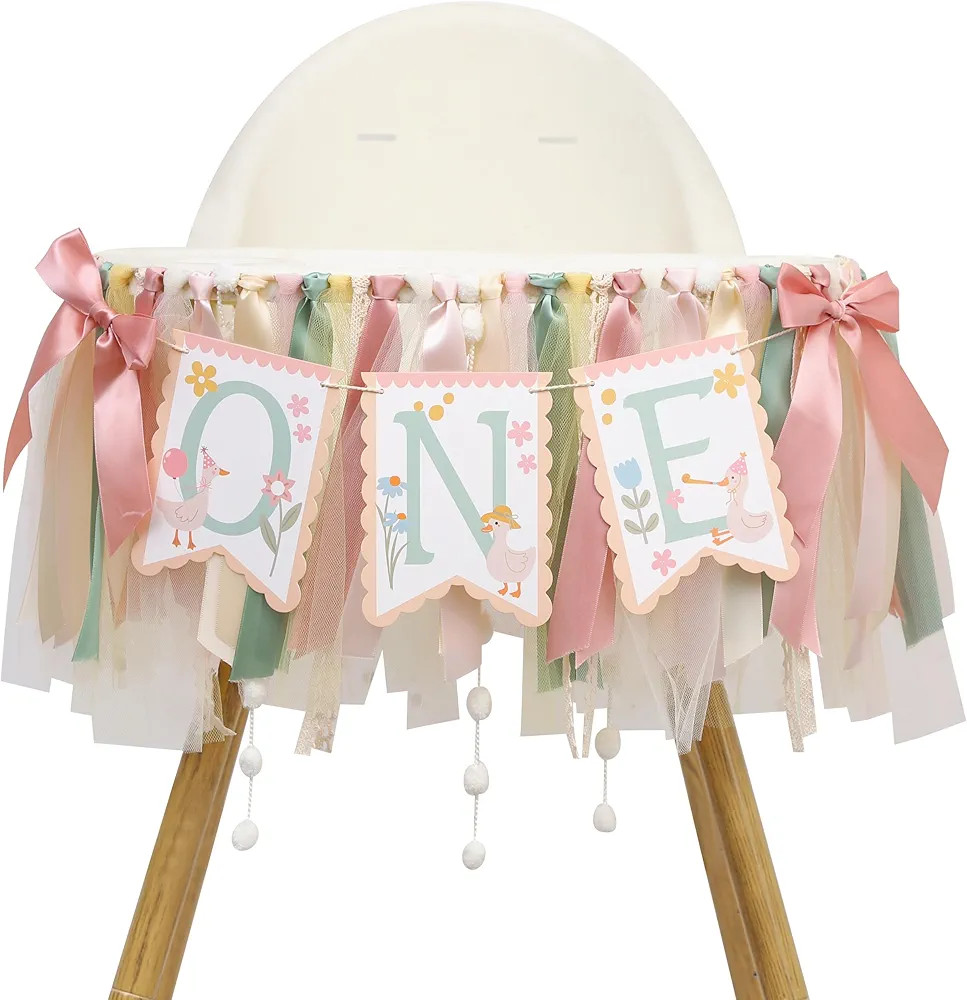 One Happy Goose High Chair Banner - Sweet 1st Birthday Party Decorations,Colorful Highchair Garland with Bow Ribbon,Little Goose First Birthday Banner Photo Props,Fun Geese Lawn Party Supplies | Amazon (US)