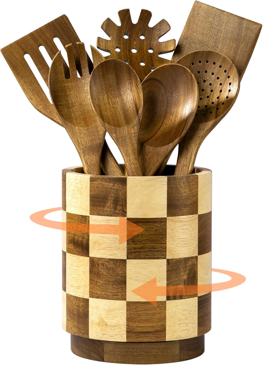 Wooden Utensil Holder, 360° Rotating Acacia Wood Kitchen Utensil Holder for Countertop, 7.2" Non... | Amazon (US)