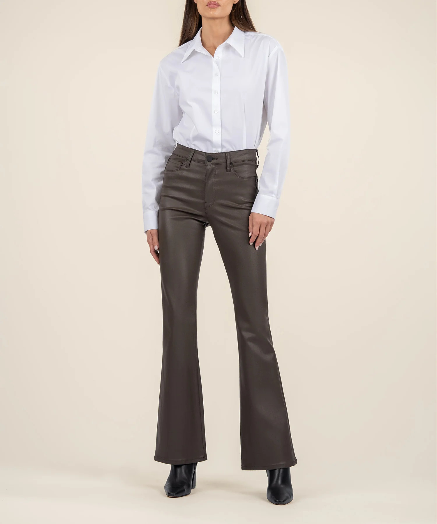 Ana Coated High Rise Flare - 8 / Seal Brown - Kut from the Kloth | Kut From Kloth