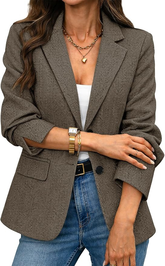 ELLEVEN Women’s Herringbone Tweed Blazer – Slim Fit Business Casual Work Jacket with Flap Poc... | Amazon (US)