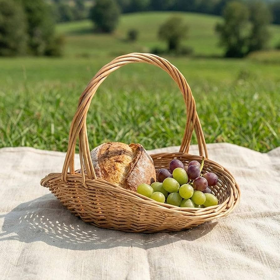 Handwoven Wicker Harvest Basket with Handle, Portable Flower Gathering and Storage Basket, Rustic... | Amazon (US)