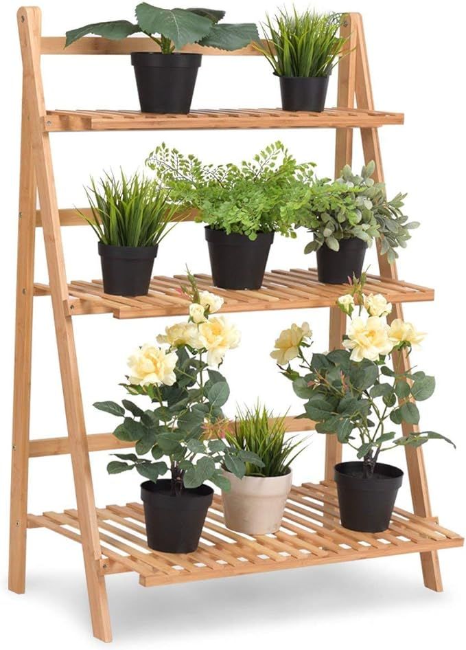 Giantex Plant Flower Stand Rack Shelf 3-Tier Bamboo Foldable Pot Racks Planter Organizer Display ... | Amazon (US)