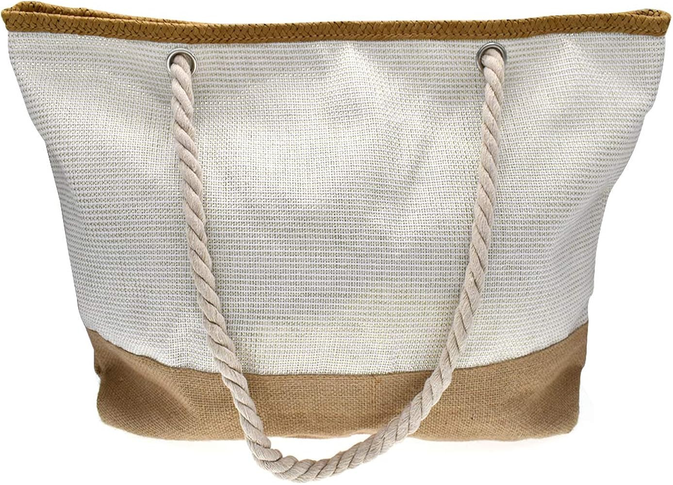 Large Beach bag for Women Straw Beach Tote Bags Cotton Rope Handles Durable Lightweight with Large C | Amazon (US)