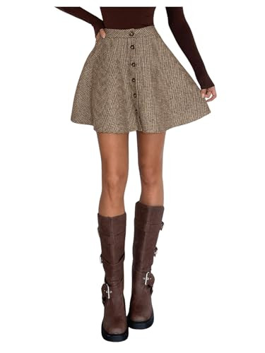 Milumia Women's Vintage Plaid Button Mini Skirt High Waist A Line Flared Pleated Skirts Fall Wint... | Amazon (US)